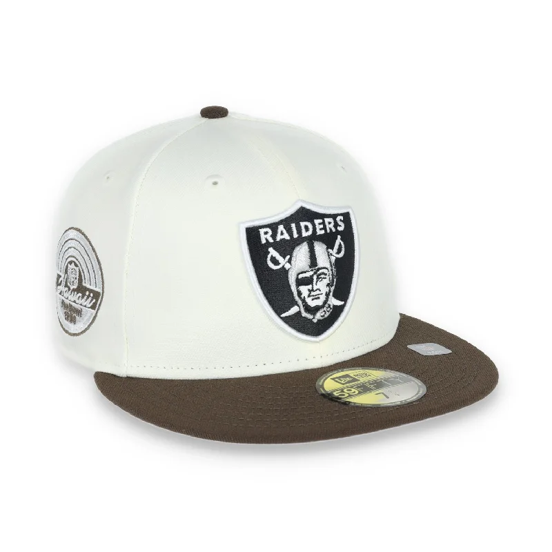 Eco-Friendly Hat-Las Vegas Raiders Shield 1980 Hawaii Pro Bowl  Side Patch New Era 59Fifty Fitted-Chrome/Walnut