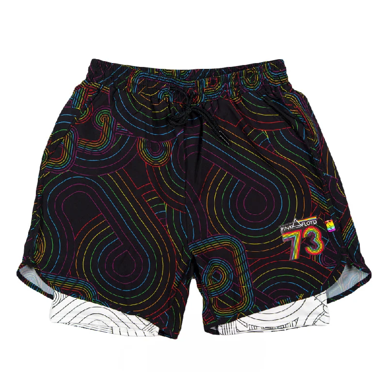 High Waist Shorts-Pink Floyd DSOTM V2 Black Rainbow Athletic Liner Shorts