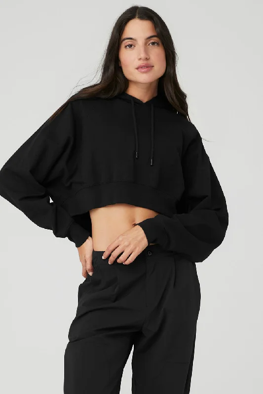 Streetwear Hoodie-Cropped Double Take Hoodie - Black