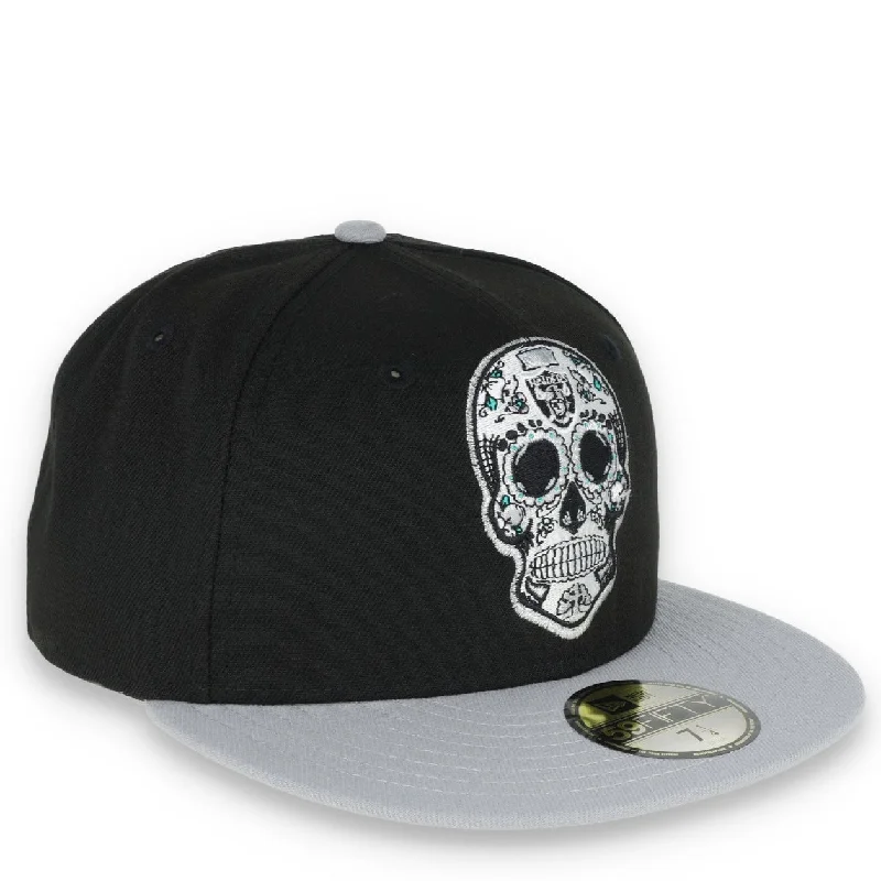 Sports Team Hat-NEW ERA LAS VEGAS RAIDERS SUGAR SKULL 59FIFTY FITTED HAT-BLACK/GREY