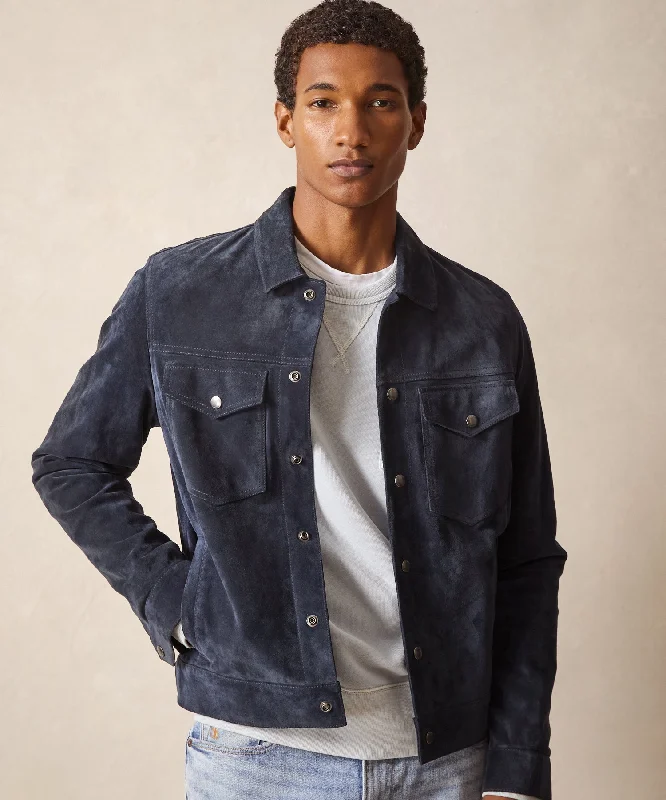 Fitted Jacket-Italian Suede Snap Dylan Jacket in Navy