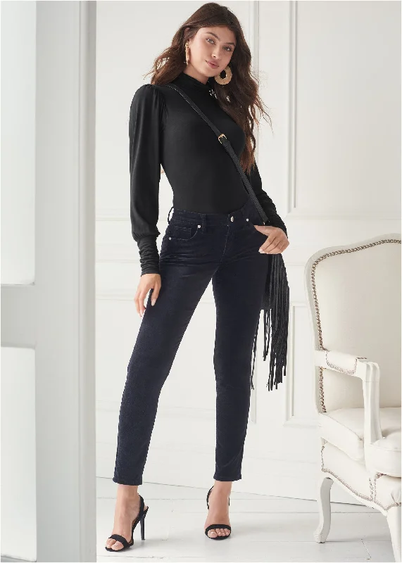 Casual Fit Pants-Velvet Pants - Black