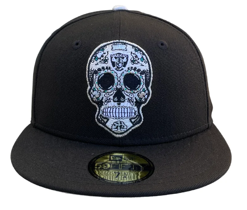 Luxury Hat-NEW ERA LAS VEGAS RAIDERS SUGAR SKULL 59FIFTY FITTED HAT-BLACK/METALLIC