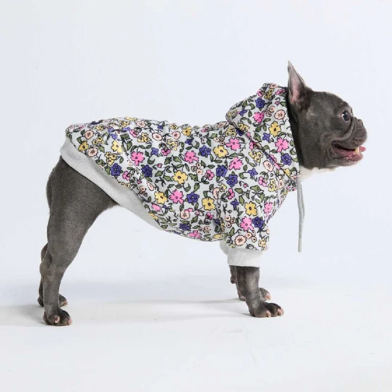 Athletic Fit Hoodie-Vintage Flower Dog Hoodie - Light Grey