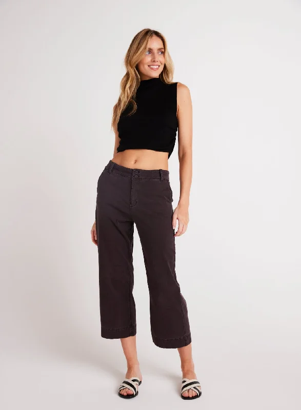 Regular Fit Pants-Sofia Wide Leg Crop - Black Smoke