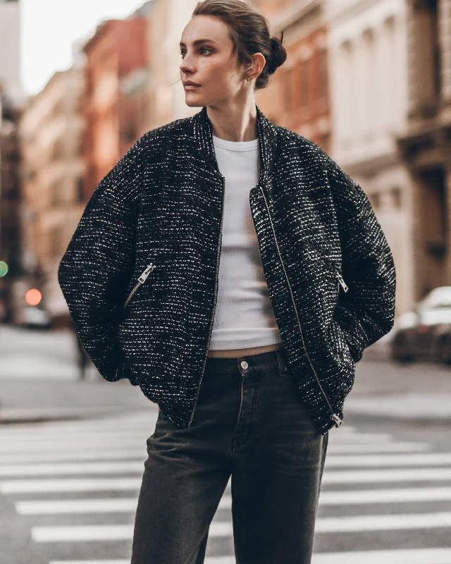 Customizable Jacket-The Black Sparkly Tweed Bomber Jacket