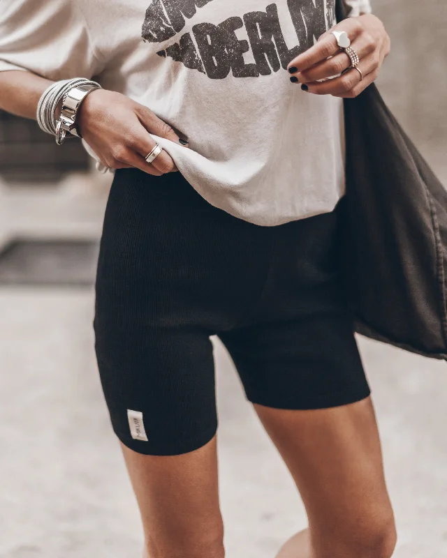 Comfortable Fit Shorts-The Black Ribbed Biker Shorts