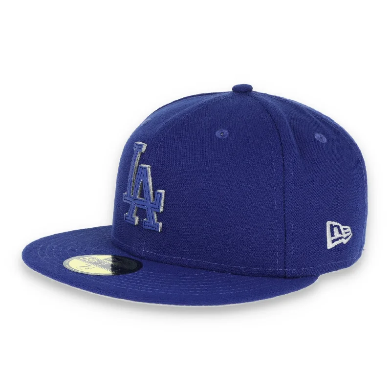 Outdoor Sports Hat-LOS ANGELES DODGERS LEATHER LOGO 59FIFTY FITTED-ROYAL