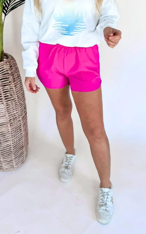 Button Shorts-Magenta High Waisted Solid Knit Shorts - Final Sale