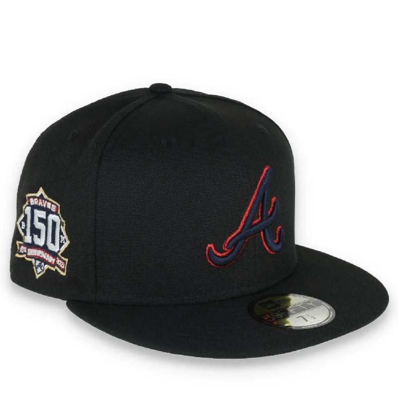 Unique Design Hat-New Era Atlanta Braves Metallic Logo 150 Anniversary Side Patch 59FIFTY Fitted - Black