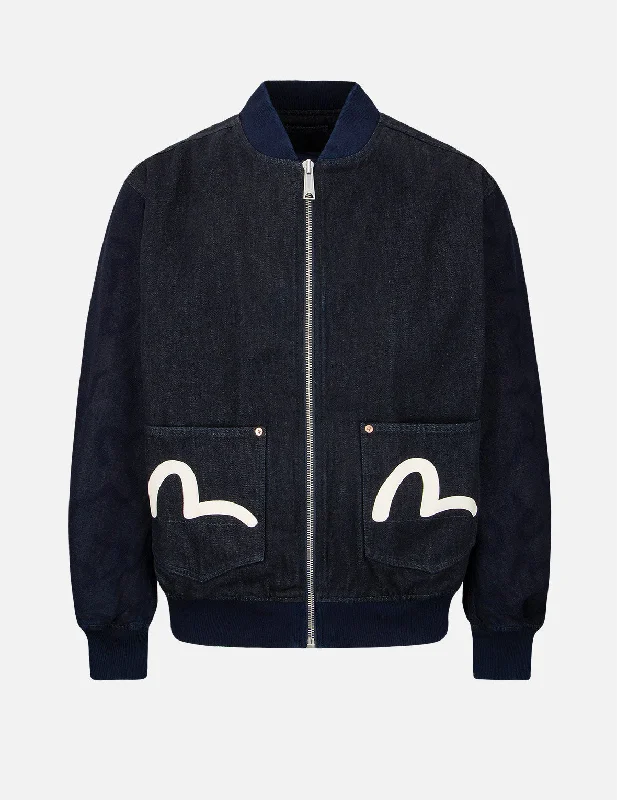 Zip-Up Jacket-Seagull Jacquard Panelled Bomber Jacket