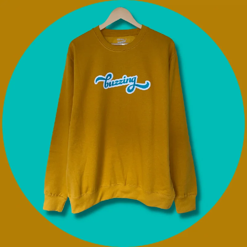 Graphic Hoodie-Buzzing - Mustard Hoodie or Sweater