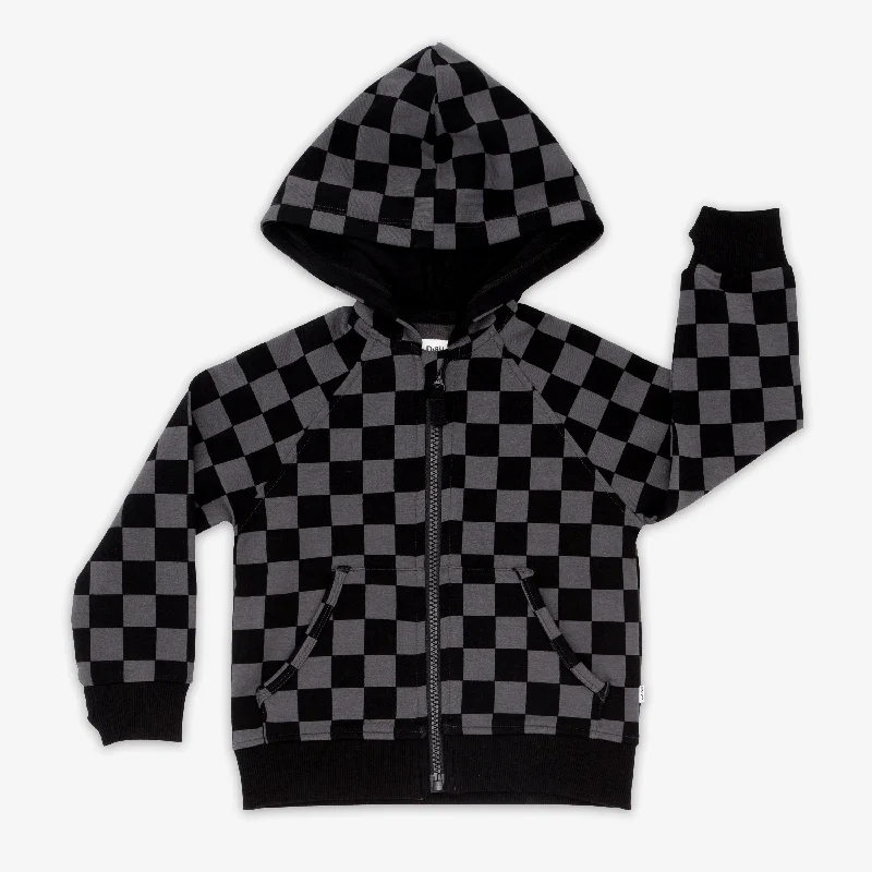 Vintage Hoodie-Monochrome Checks Zip Hoodie