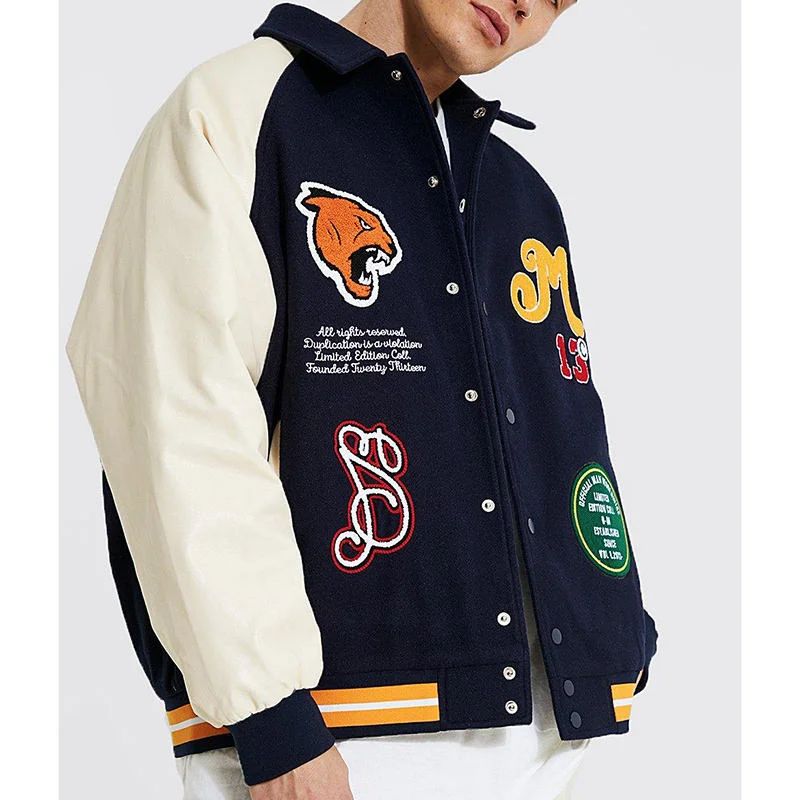 Fall Jacket-Patches embroidery wool fleece winter varsities Jacket