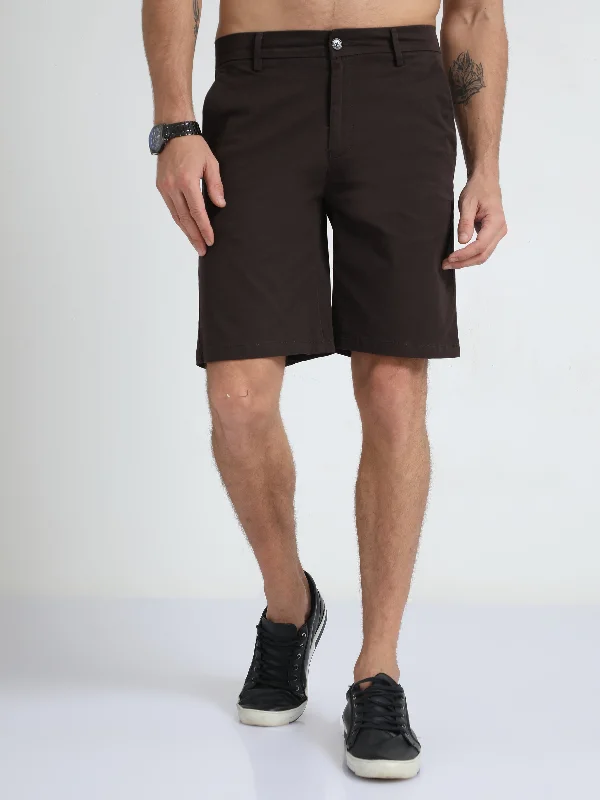 Printed Shorts-Modern Twill Brown Shorts