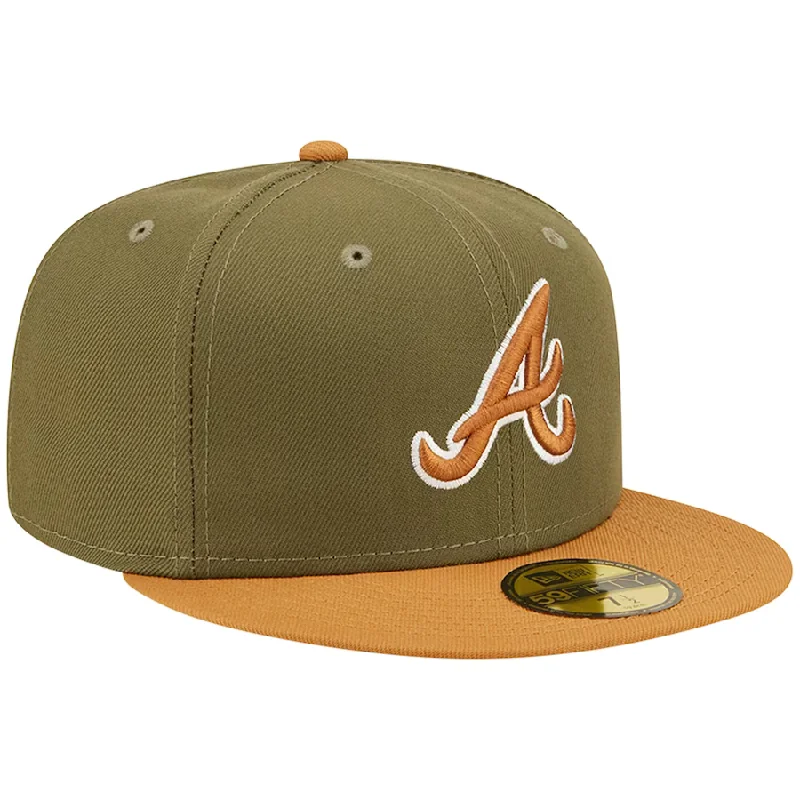 Eco-Friendly Hat-New Era Atlanta Braves Two-Tone Color Pack 59FIFTY Fitted Hat-Olive/Brown