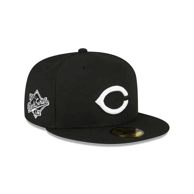 Fashion Statement Hat-NEW ERA CINCINNATI REDS  1990 WORLD SERIES SIDE PATCH FITTED 59FIFTY-BLACK AND WHITE