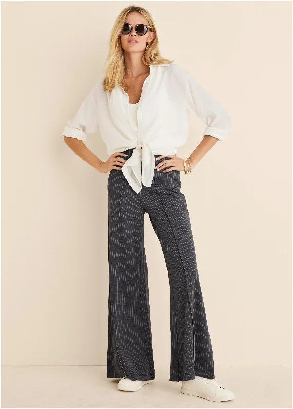 Technical Pants-Diana Wide Leg Pants - Heather Grey & Cream