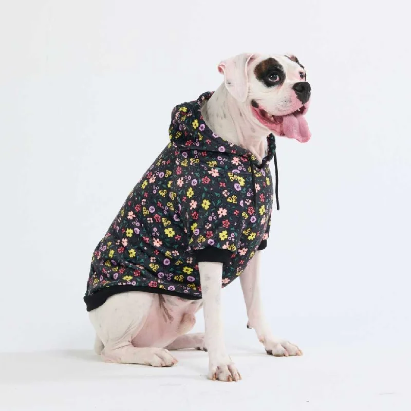 Travel-Friendly Hoodie-Vintage Flower Dog Hoodie - Black