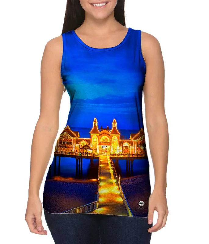 Breathable Tank-Seebrucke Lights A Glow Blue Sunset