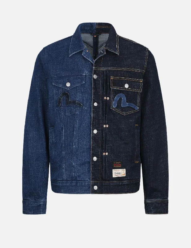 Bomber Jacket-Daicock Inserted 2-Tone Denim Jacket