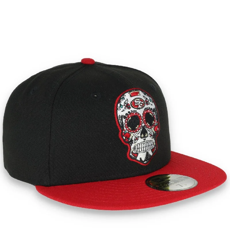 Custom Logo Hat-NEW ERA SAN FRANCISCO 49ERS SUGAR SKULL 59FIFTY FITTED HAT-BLACK/SCARLET