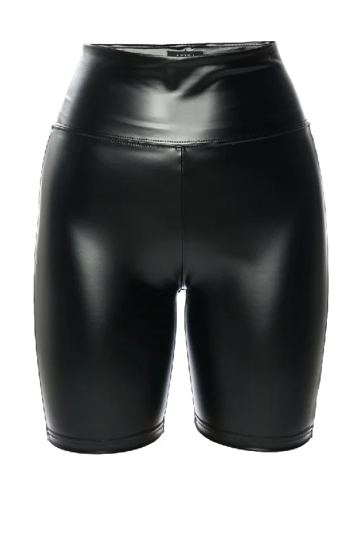 Beach Shorts-GET IT RIGHT, GET IT TIGHT FAUX LEATHER BIKER SHORTS