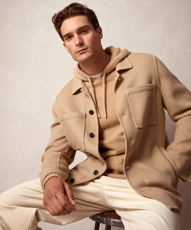 Zip Jacket-Italian Cashmere Shirt Jacket in Camel