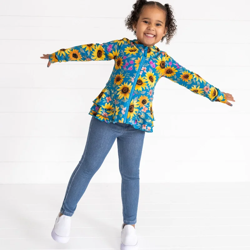 Hoodie with Pockets-Sunflower Fields Peplum Hoodie