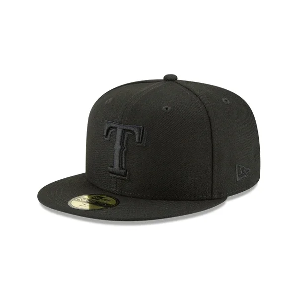 Hiking Outdoor Hat-TEXAS RANGERS  NEW ERA BLACK ON BLACK 59FIFTY FITTED HAT