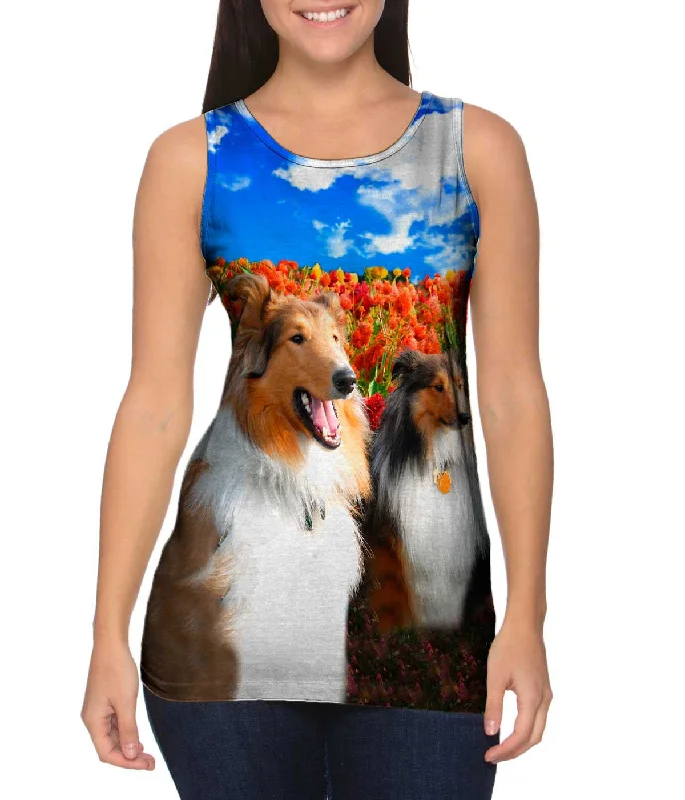 Fitness Apparel Tank-Shelties Among Tulips