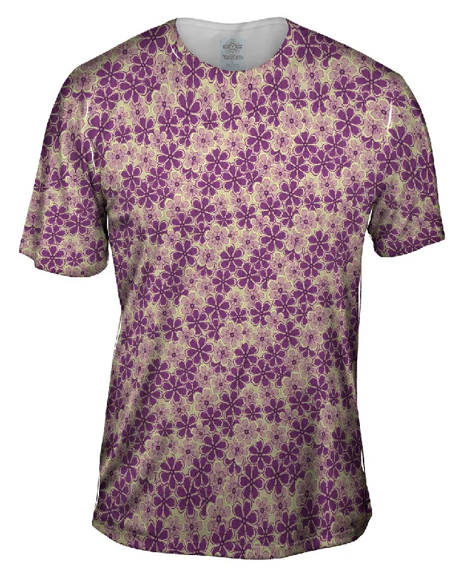 Abstract Print T-Shirt-Flower Garden Purple Mint