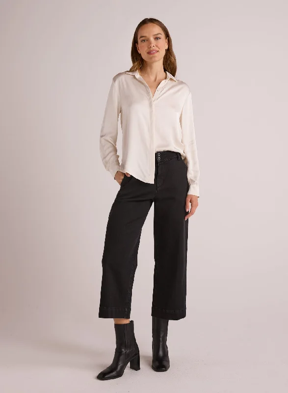 Casual Pants-Saige Wide Leg Crop - Smoke Wash