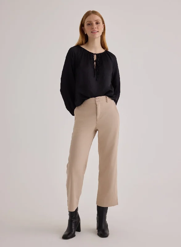 Jogger Fit Pants-Saige Wide Leg Crop - Light Khaki