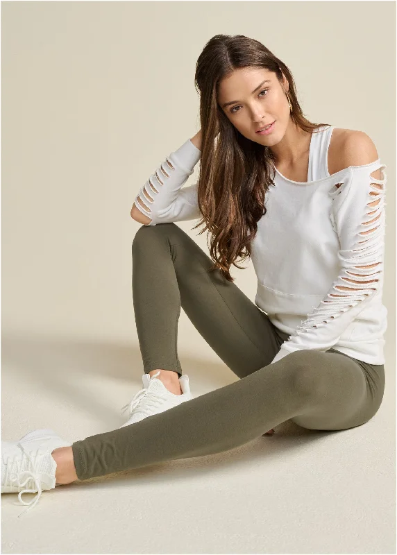 Khaki Pants-Basic Leggings - Olive