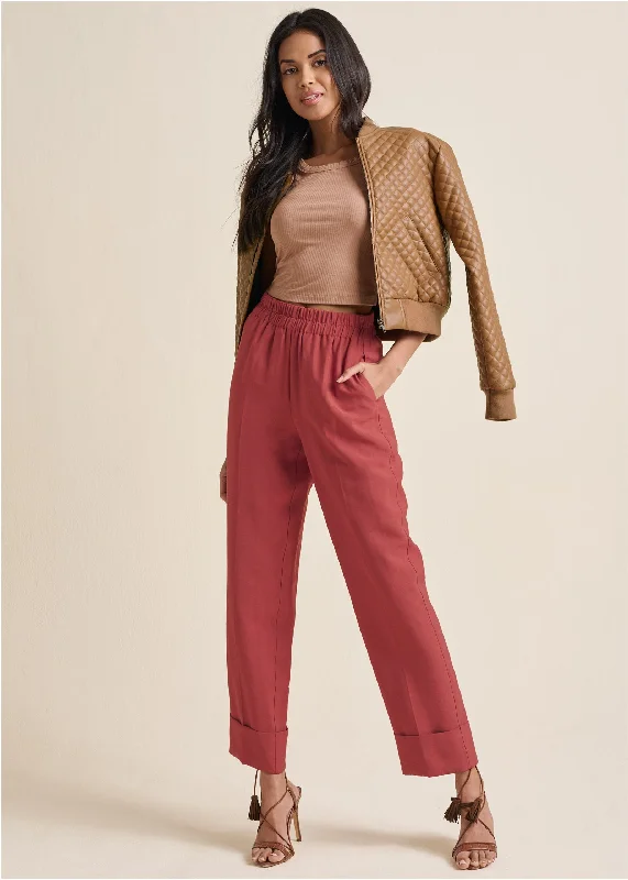 Regular Fit Pants-Suit Pants - Rust