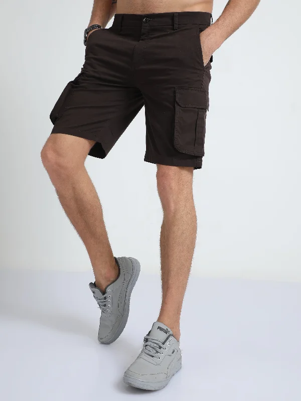 Fleece Shorts-Premium Twill Brown Cargo Shorts