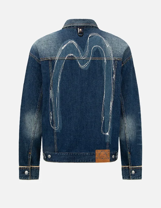 Insulated Jacket-Daicock Discharged Print and Stitching Denim Jacket