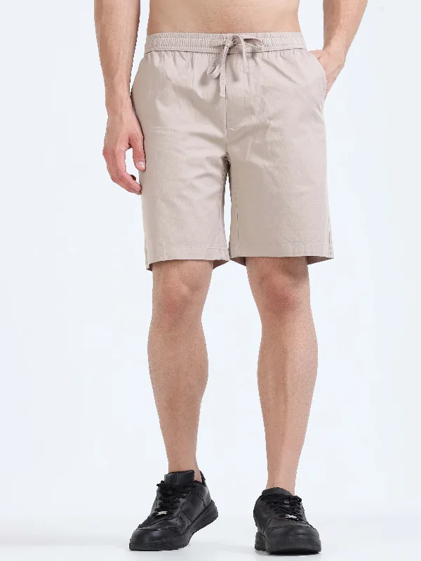 Running Shorts-Soft Cotton Beige Basic Shorts