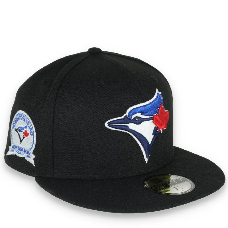 Adjustable Snapback Hat-New Era Toronto Blue Jays 40th Anniversary Metallic Logo Side Patch 59fifty Fitted Hat-Black