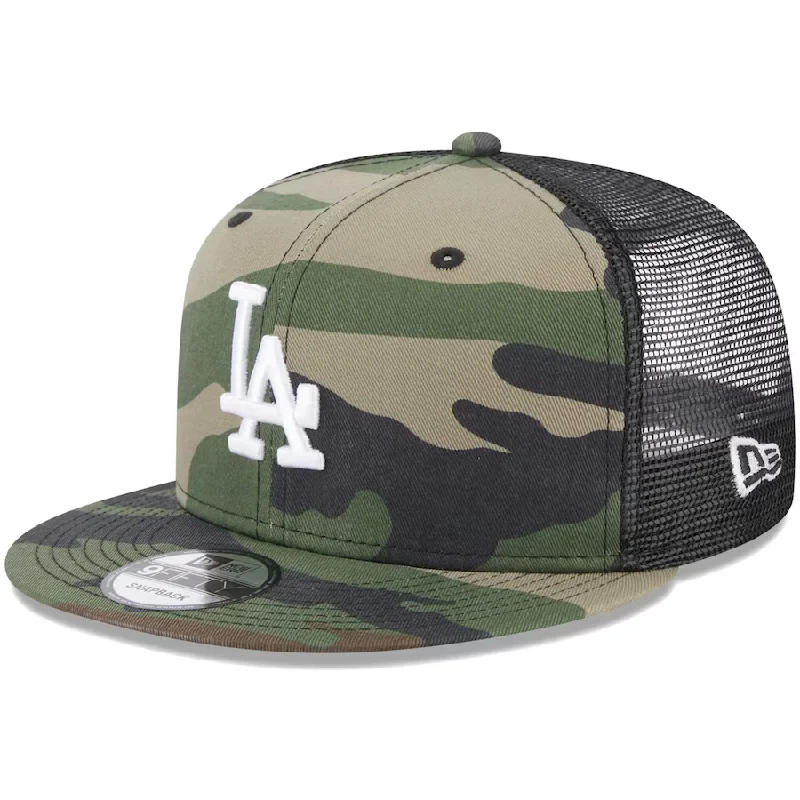 Statement Bucket Hat-New Era Los Angeles Dodgers Woodland Trucker 9FIFTY Snapback Hat-Camo/Black