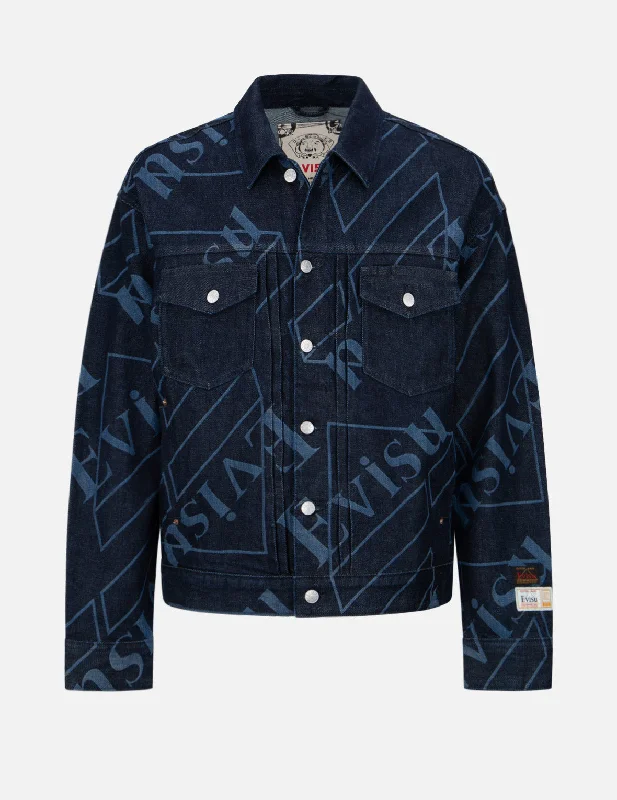 Trendy Winter Jacket-Logo Monogram Discharged Print Denim Jacket