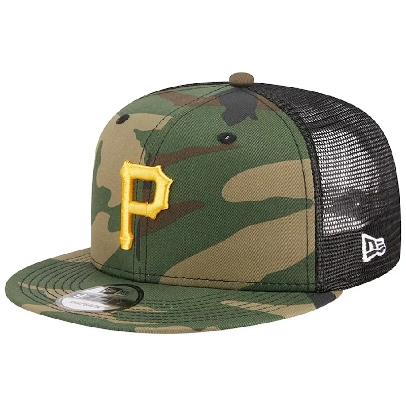 Casual Hat-New Era Pittsburgh Pirates Woodland Trucker 9FIFTY Snapback Hat-Camo/Black