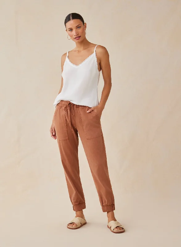 Elastic Waist Pants-Pocket Jogger - Terracotta Brown