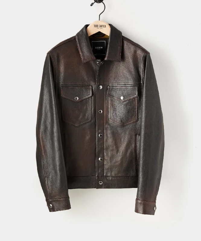 Cold Weather Jacket-Italian Burnished Leather Dylan Jacket in Dark Brown