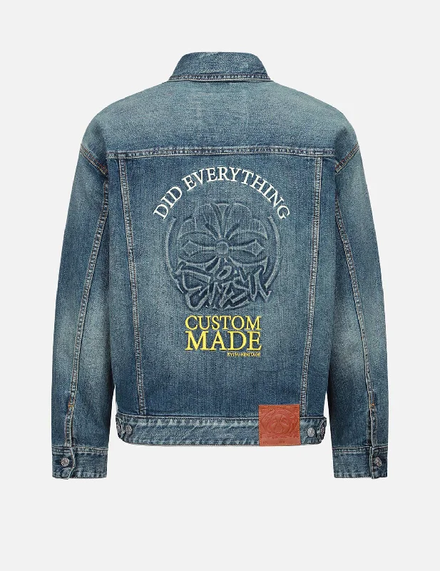 Stylish Leather Jacket-Kamon Embossed Denim Jacket