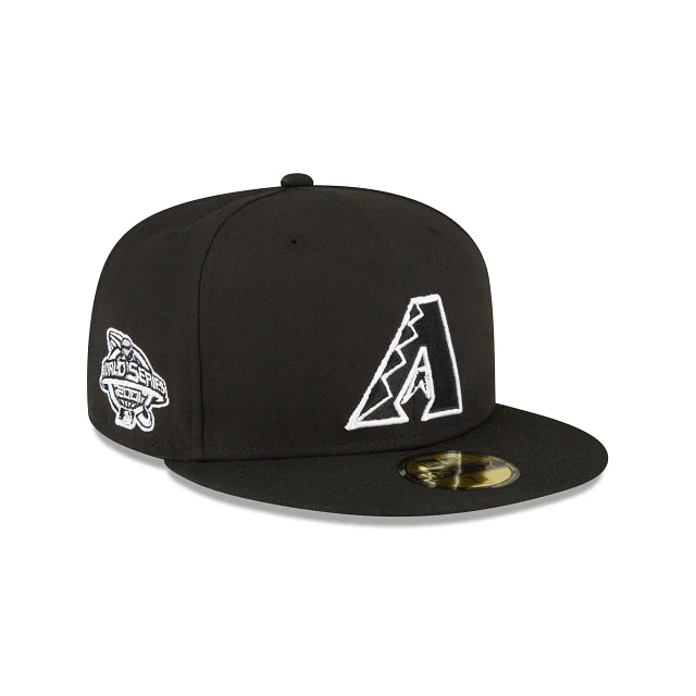 Cool Summer Hat-NEW ERA ARIZONA DIAMONDBACKS HOME 2001 WORLD SERIES FITTED 59FIFTY-BLK/WHI