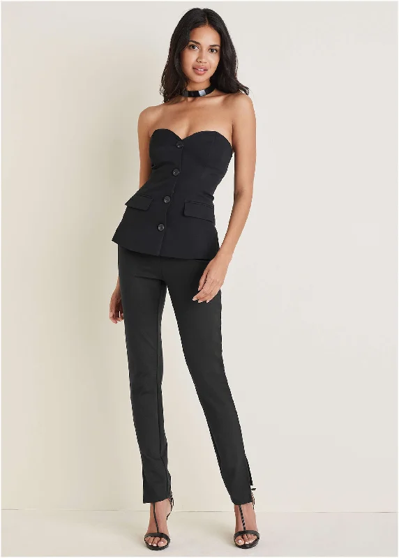 Relaxed Leg Pants-Smoothing Ponte Skinny Pants - Black