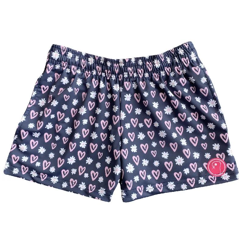 Drawstring Shorts-Girls Lacrosse Heart Shorts - Navy