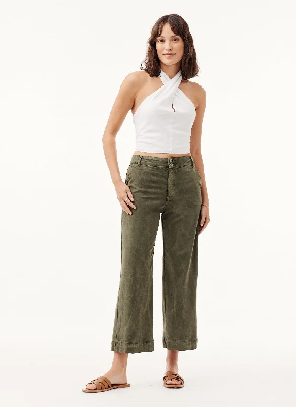 Flexible Joggers-Saige Wide Leg Crop - Washed Army